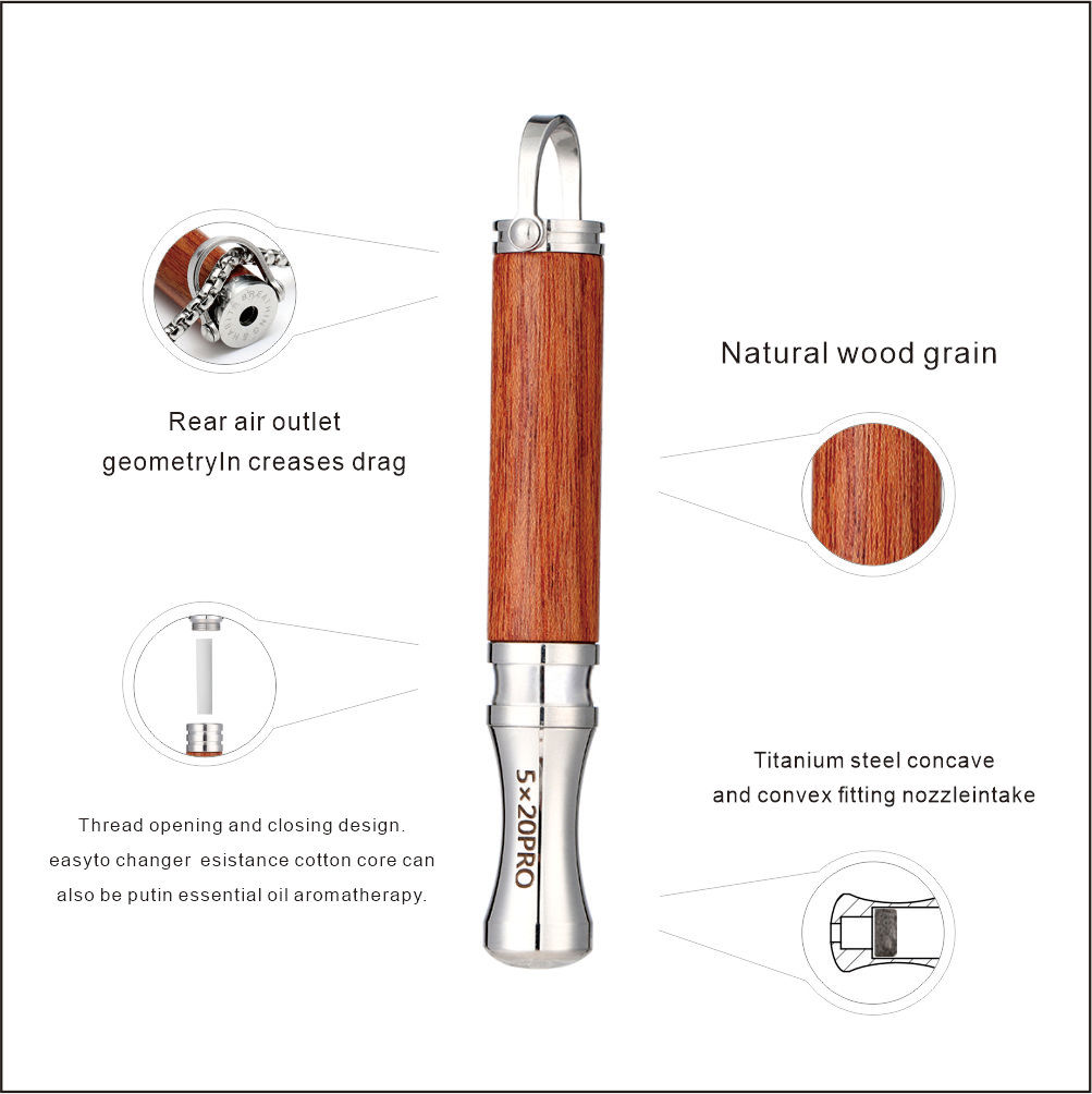 Breathing necklace with wooden pendant to relieve anxiety and stop smoking