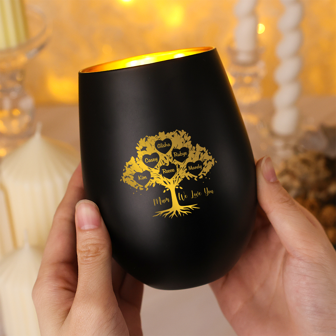 Personalized Glass Candle Holder with Family Tree, personalised 1–10 names