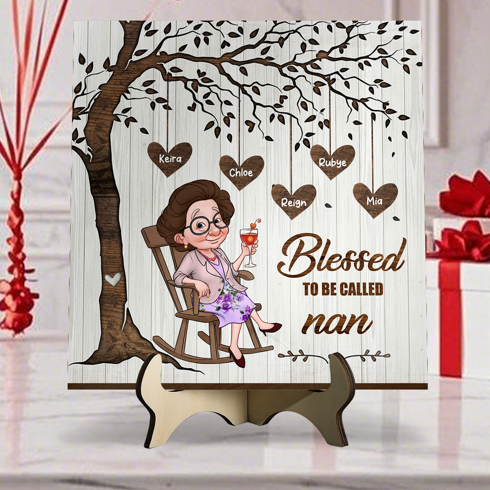 Personalised Wooden Plaque with Names and Hearts, Tree of Life, "Blessed to be called Nan"