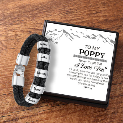 Personalised Braided Leather Bracelet Engraved 5 Names Men's Bracelet Gifts for Poppy-Jessemade AU