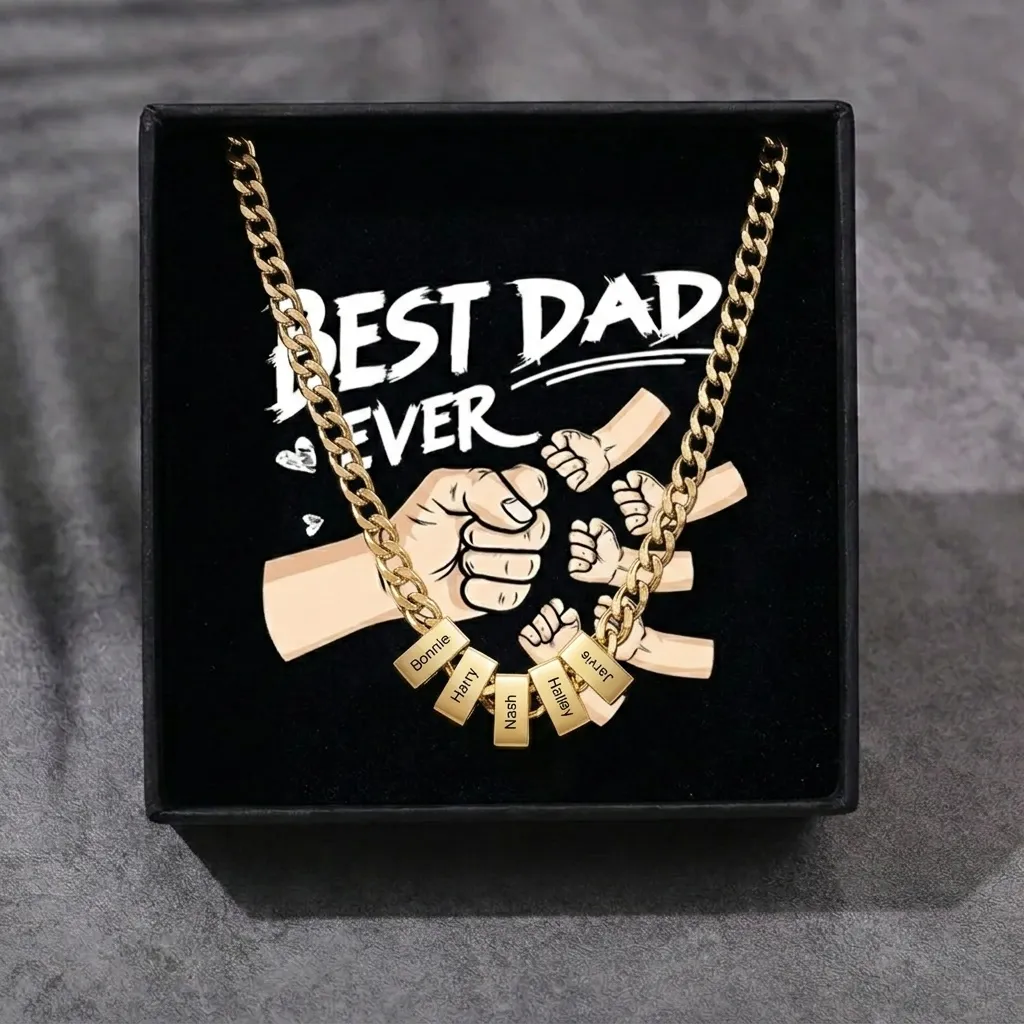 Personalised Cuban Link Chain Necklace for Men with 1 to 6 Names