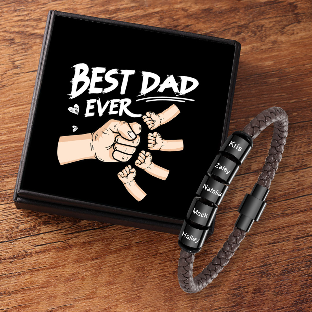 5 Names - Personalised Men's Leather Bracelet Custom Beaded Bracelets Fathers Day Gifts for Him-Jessemade AU