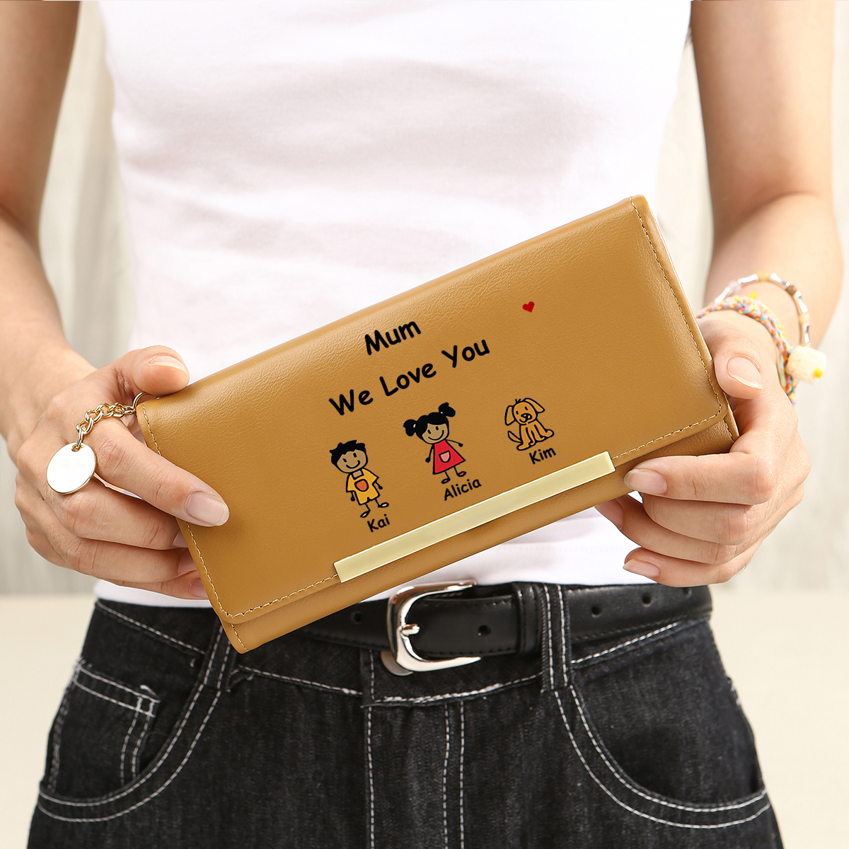 For Mum - Personalised Women Leather Wallet Custom 1-6 Kids And Pets Names –“Mum We Love You" - Mothers' Day Gift  | Jessemade