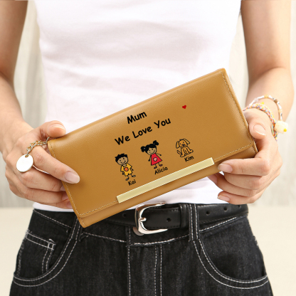 For Mum - Personalised Women Leather Wallet Custom 1-6 Kids And Pets Names –“Mum We Love You" - Mothers' Day Gift  | Jessemade