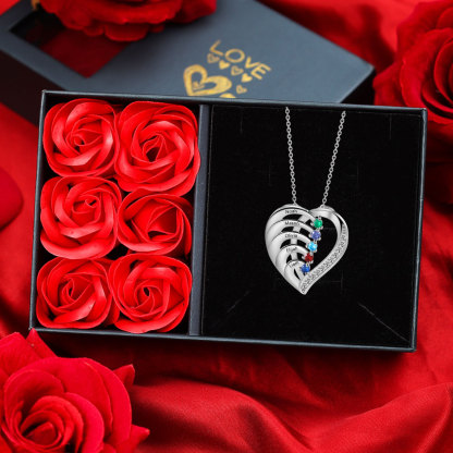 Personalised Heart 2-5 Birthstones & Names Necklace A Thoughtful Gift for Valentine