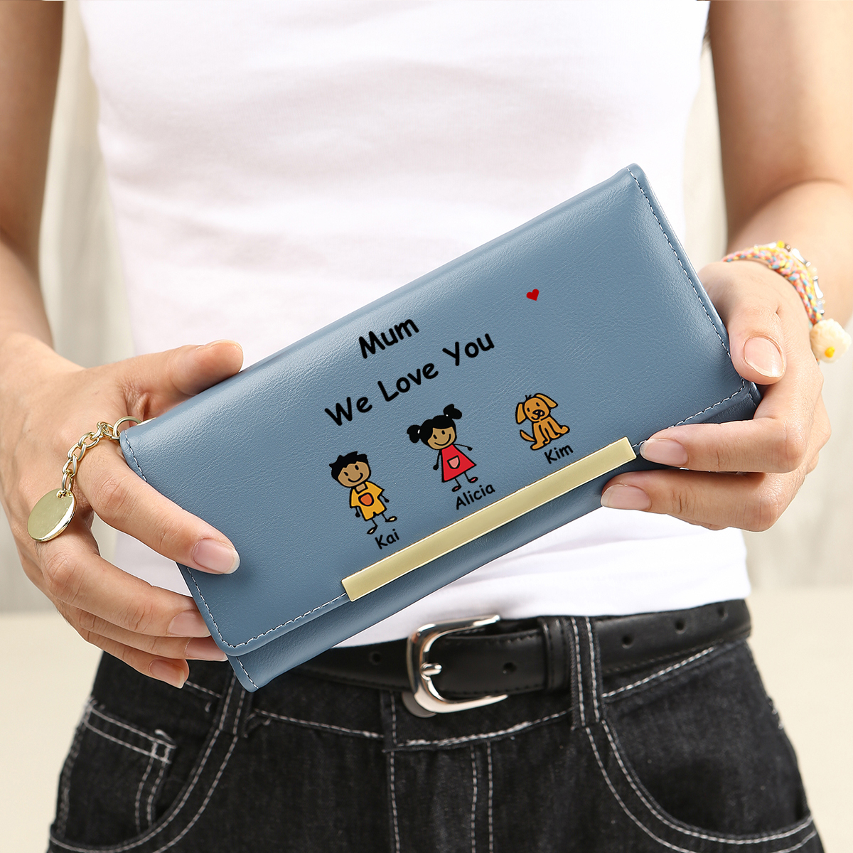 For Mum - Personalised Women Leather Wallet Custom 1-6 Kids And Pets Names –“Mum We Love You" - Mothers' Day Gift  | Jessemade