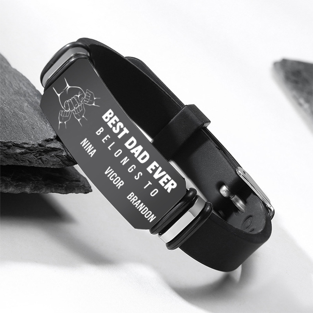 Personalised Mens Bracelet Custom with  1–7 Kids’ Names – Engraved “Best Dad Ever” Bracelet Gift for Him | Jessemade