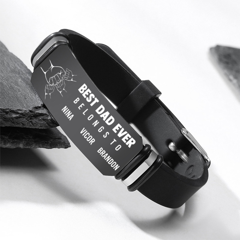 Personalised Mens Bracelet Custom with  1–7 Kids’ Names – Engraved “Best Dad Ever” Bracelet Gift for Him | Jessemade