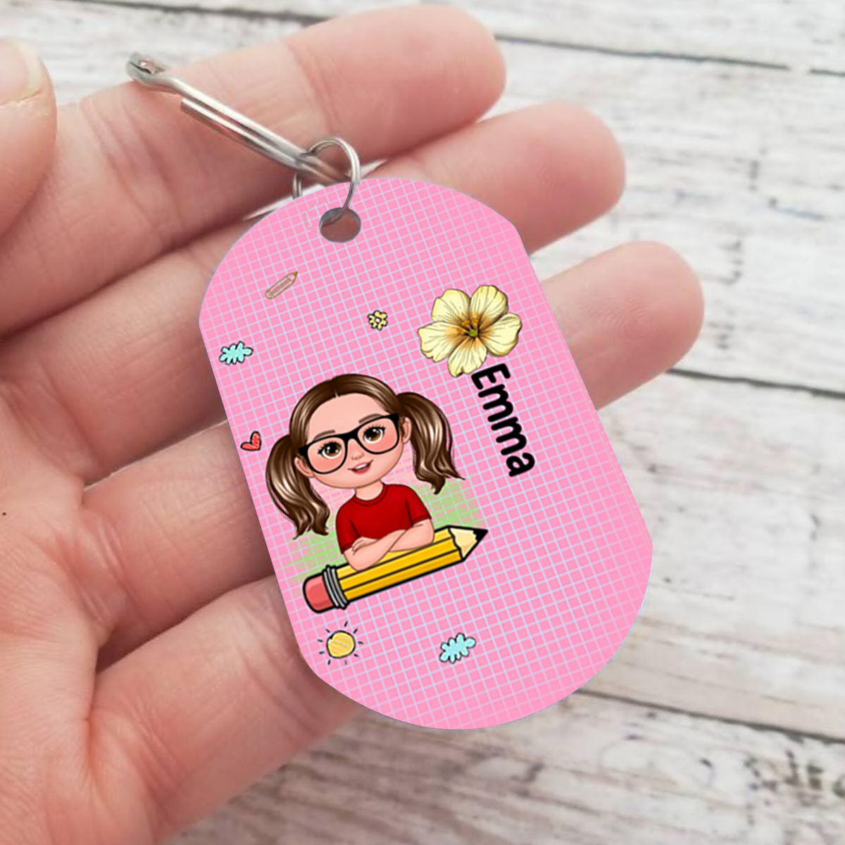 Custom Keyring with Name & Character abd Birth Flower – Personalised Back to school Gift for Kids | Jessemade