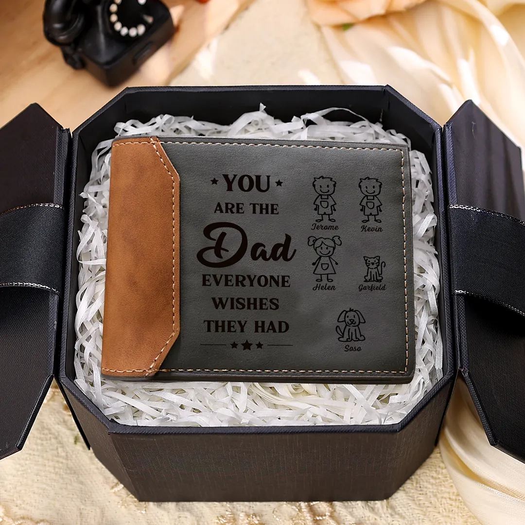 1-6 Names Personalised Wallet with Kids’ Name and Photo – Gift for Dad/Grandpa | Jessemade