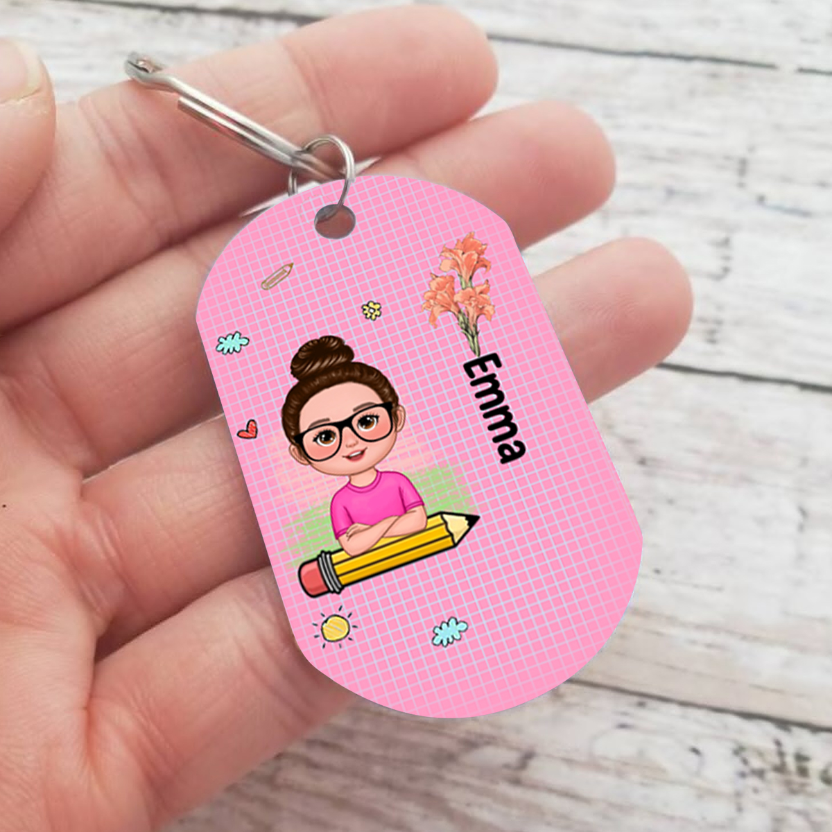 Custom Keyring with Name & Character abd Birth Flower – Personalised Back to school Gift for Kids | Jessemade