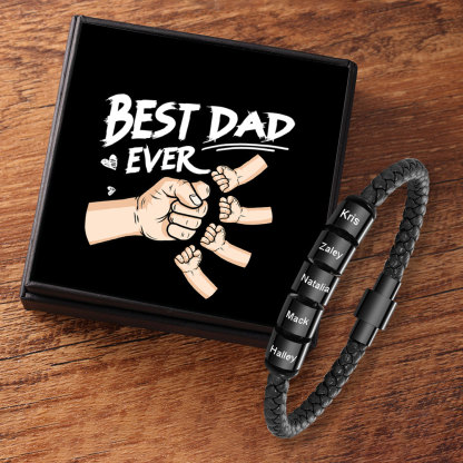 5 Names - Personalised Men's Leather Bracelet Custom Beaded Bracelets Fathers Day Gifts for Him-Jessemade AU