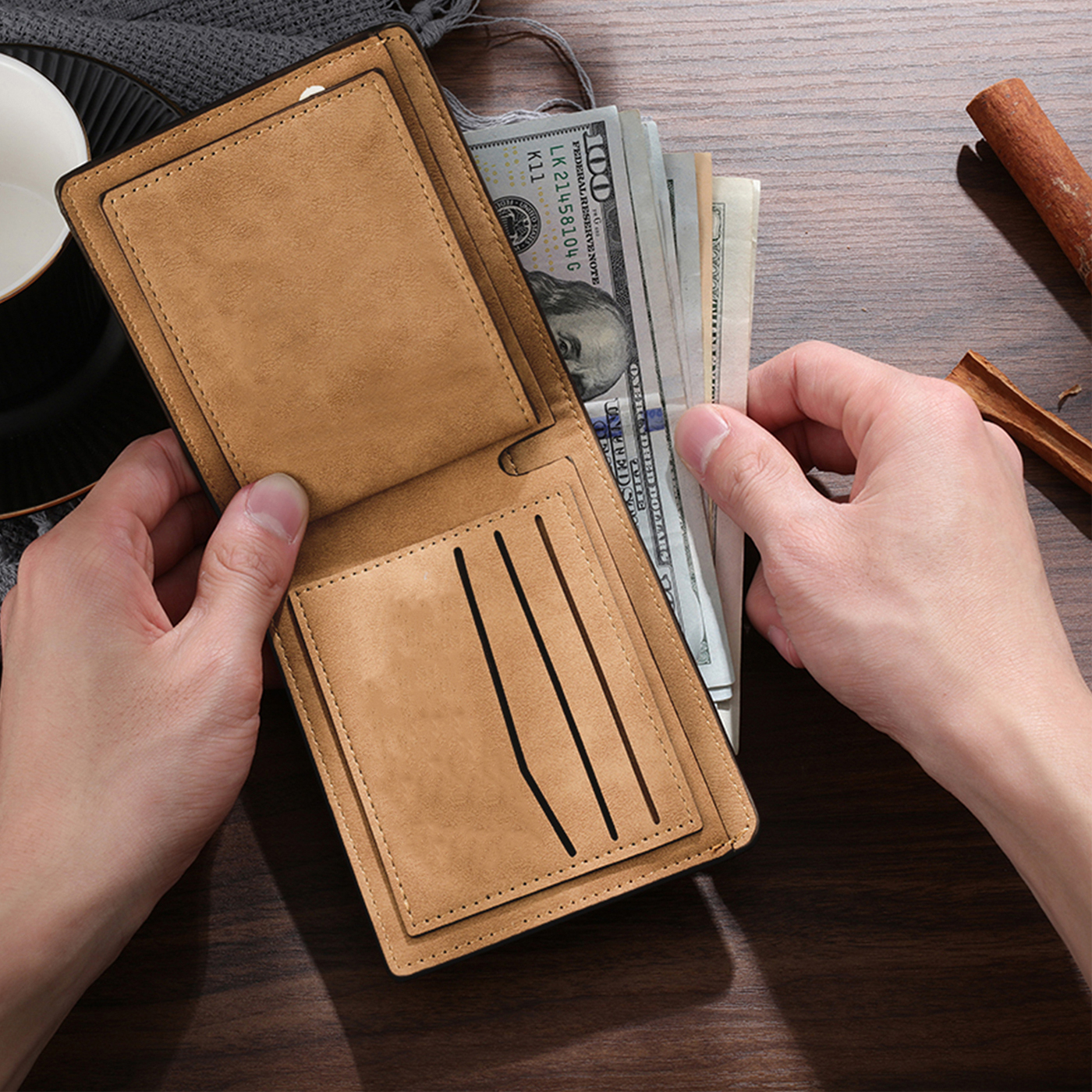 Leather Wallet with First Names and Drawings, Wallet for Grandad or Dad