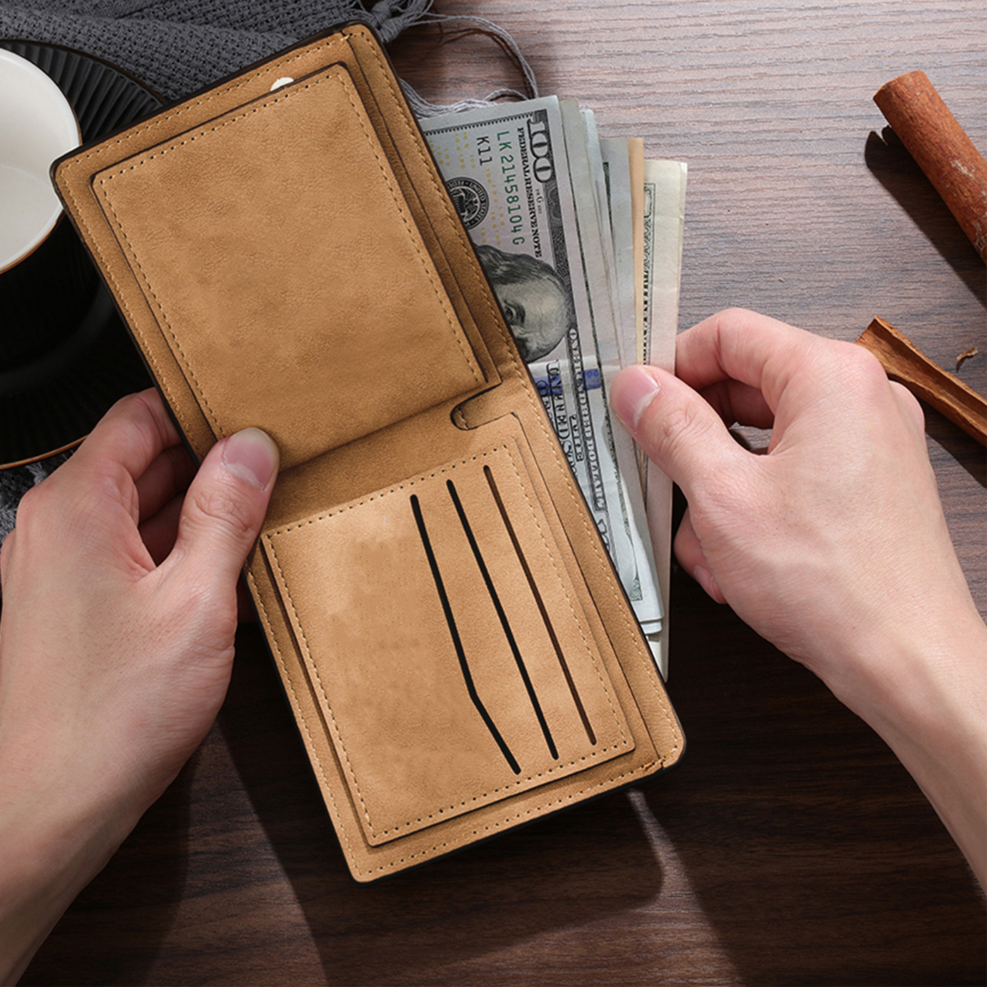 Leather Wallet with First Names and Drawings, Wallet for Grandad or Dad