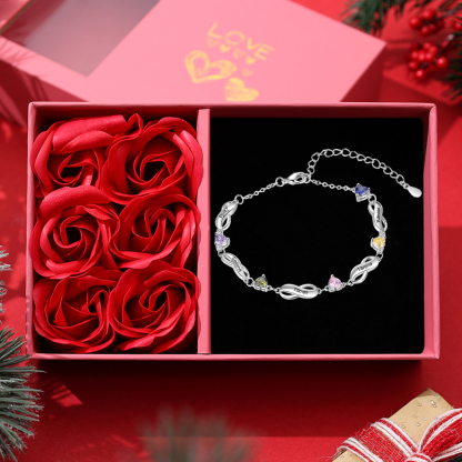 Personalised Infinity Bracelet With 5 Birthstones Engraved Names Bracelet Gift For Women-Jessemade AU