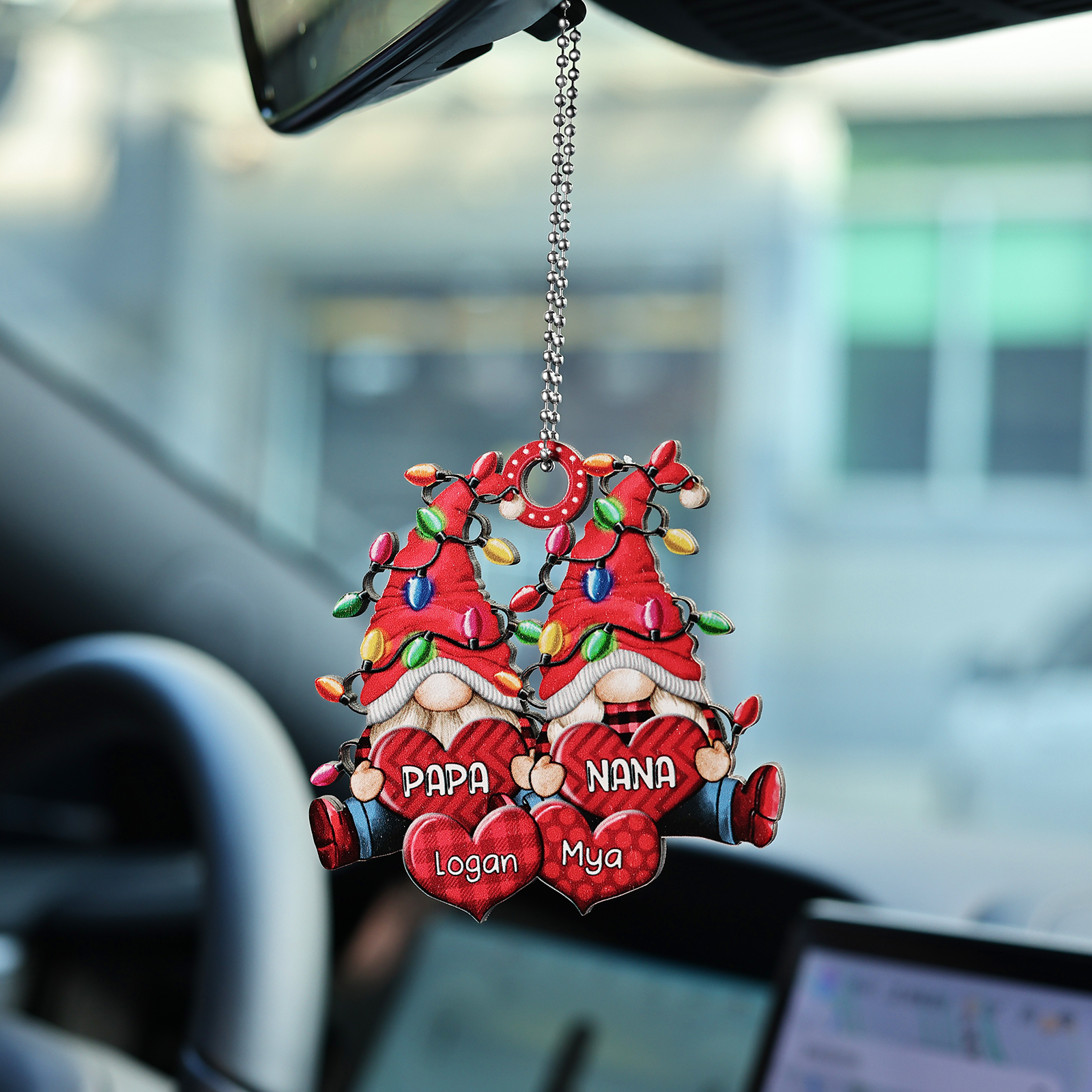 Personalised Gnome Family Wooden Christmas Ornament Custom with 6 Names Keychain Gift For Nana Papa-Jessemade AU