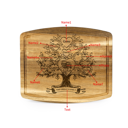 Family Tree Cutting Board with Stand Personalised 1 Photo & 1 Text Engraved 2-7 Names Wooden Gifts for Family Friends | Jessemade-Jessemade AU