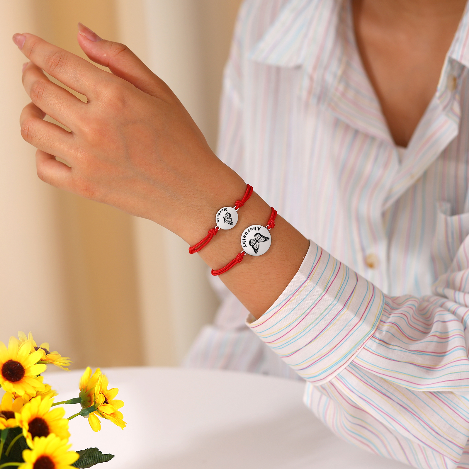 2 Pcs Bracelet Set Custom Names Butterfly Bracelets Back To School Gift for Daughter Granddaughter-Jessemade AU