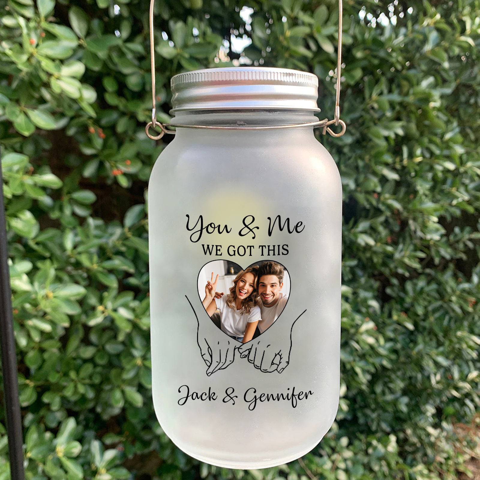 Personalised Solar Light Bottle with Photo Mason Jar for Couples