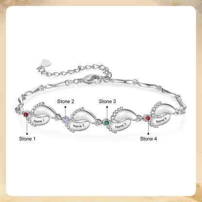 Personalised Baby Feet Bracelet Custom 4 Birthstones & 4 Names Adjustable Bracelet Gift for Her-Jessemade AU