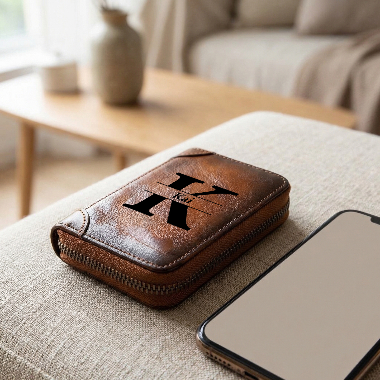 Personalised Genuine Leather Zip Card Holder – Multiple Compartments with 9 Designs to Choose From