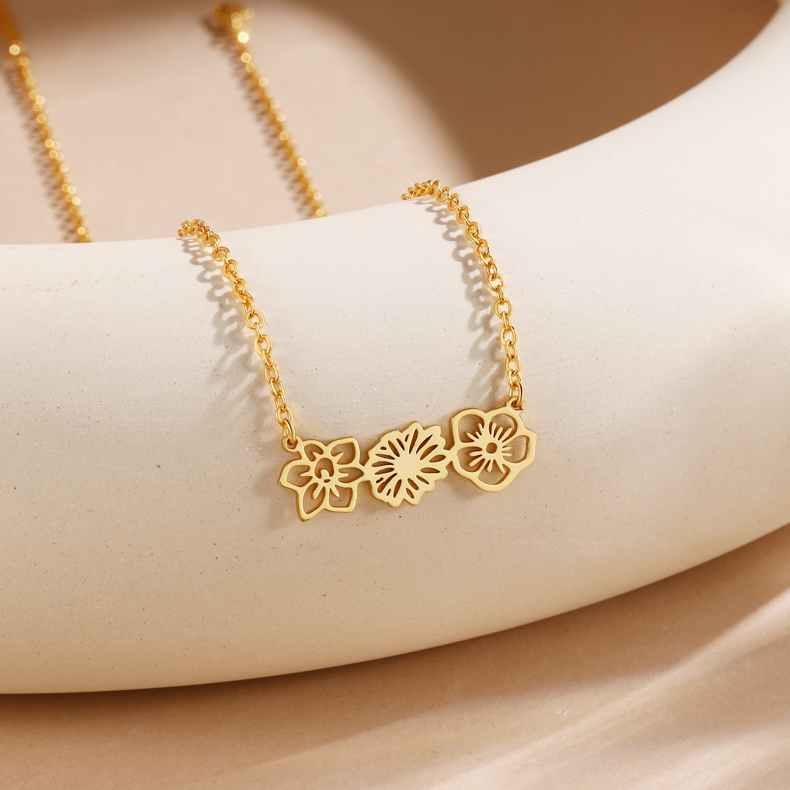 Personalised 3 Birthday Flowers Necklace Gold Custom Pendant Necklace Birthday Gift for Her-Jessemade AU