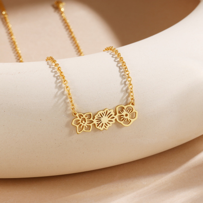 Personalised 3 Birthday Flowers Necklace Gold Custom Pendant Necklace Birthday Gift for Her-Jessemade AU