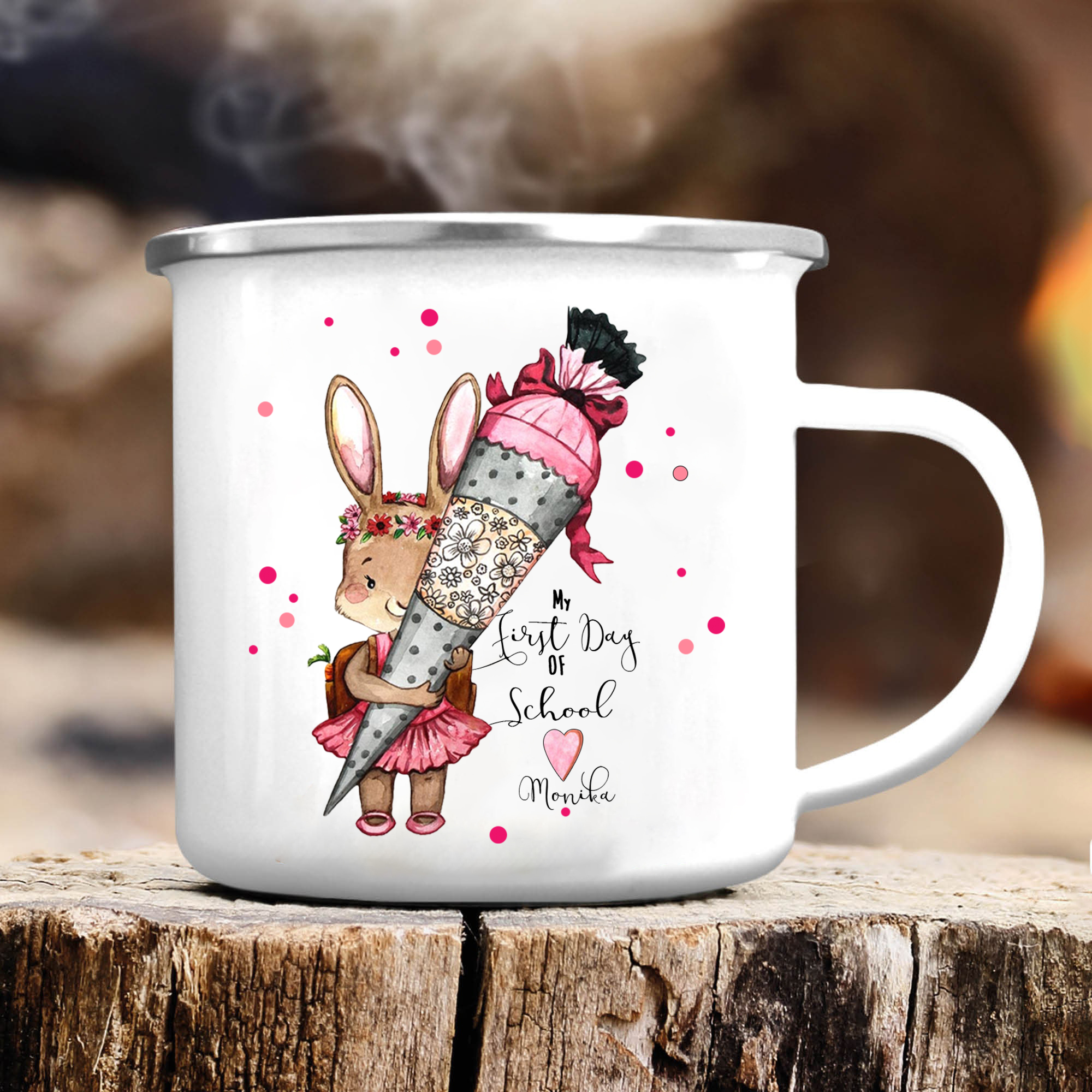 Personalised 2 Names Gift Set Custom Enamel Mug & Ruler & Bracelets Gift Set Back-to-School Gifts for Daughters