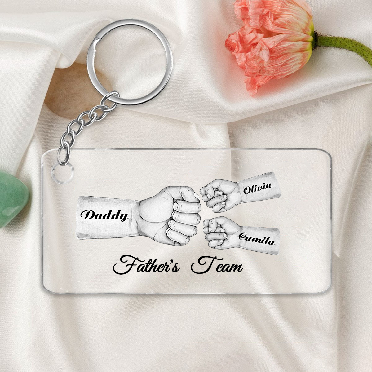 3 Names - Personalised Text & Name Acrylic Keychain Fist Bump Fathers Day Gifts for Dad/Grandpa-Jessemade AU