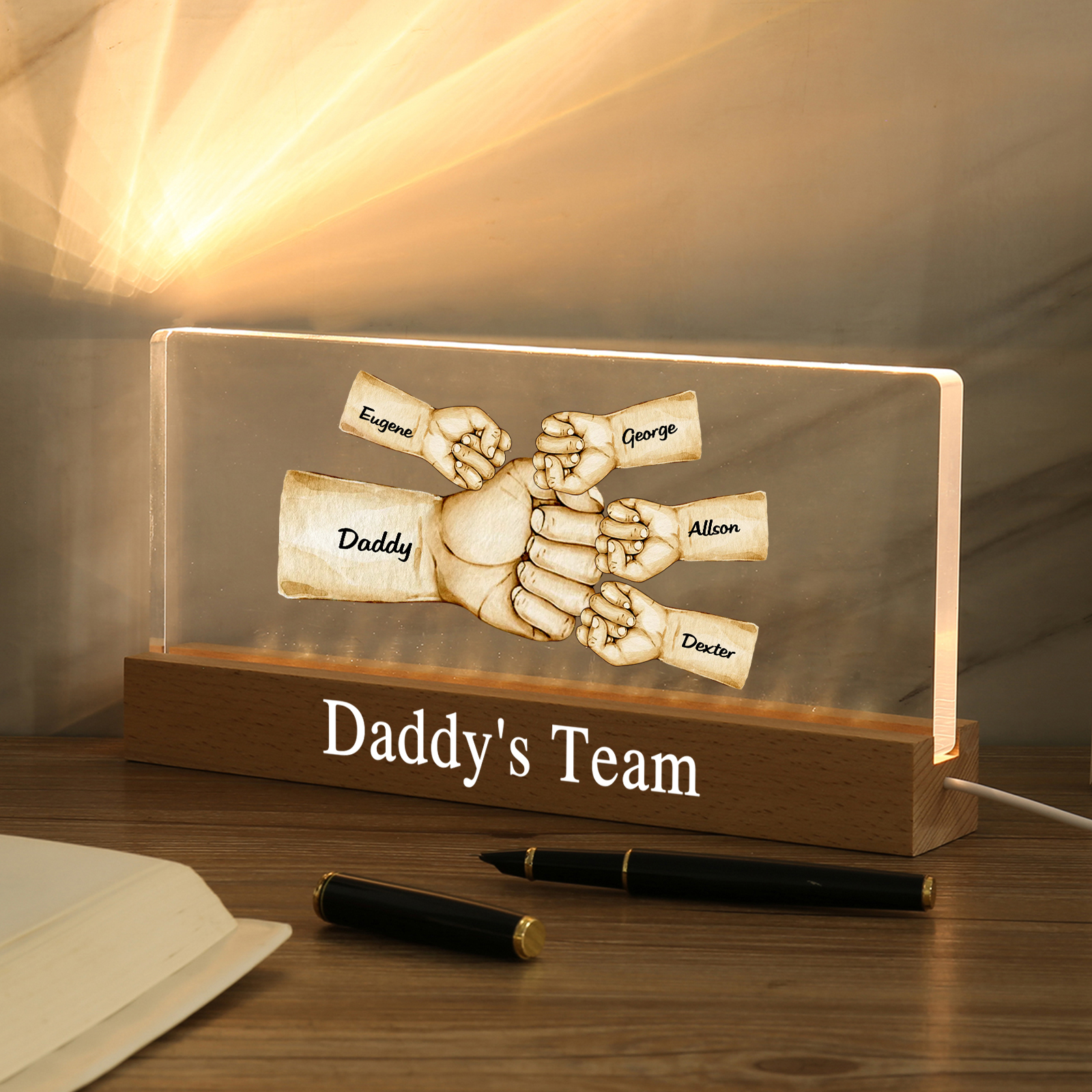 5 Names -  Personalised Name & Text Acrylic Night Light Custom Fist Bump LED Lamp Fathers Day Gifts-Jessemade AU