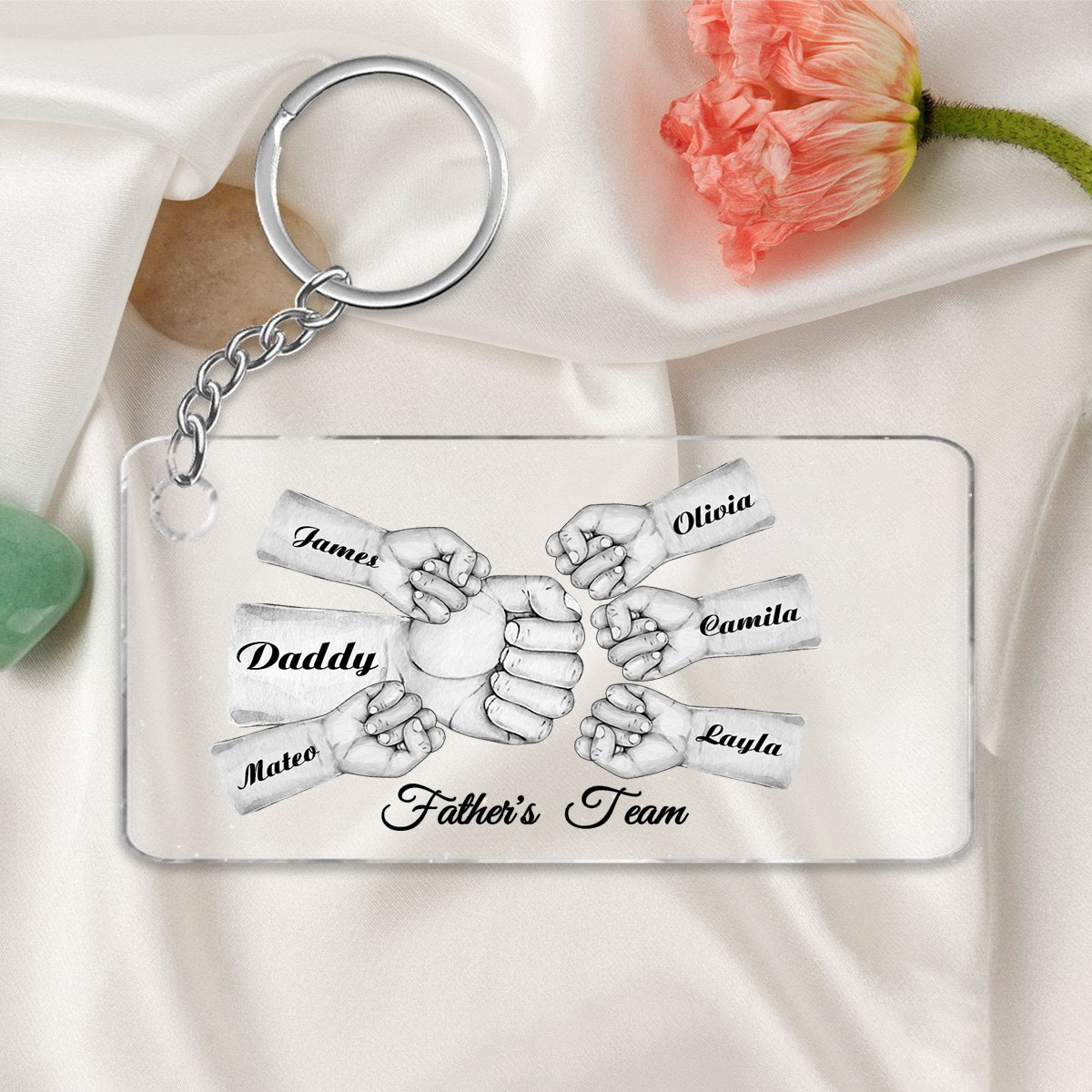 6 Names - Personalised Text & Name Acrylic Keychain Fist Bump Fathers Day Gifts for Dad/Grandpa-Jessemade AU