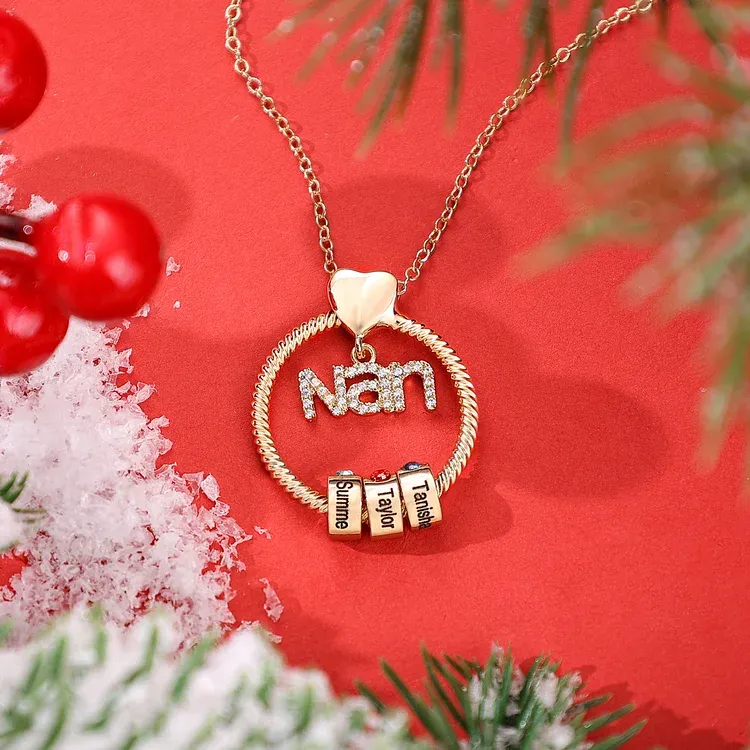 4 Names - Personalised Nan Necklace Custom Names 4 Birthstones Circle Pendant Necklace Christmas Gift for Grandma Nana-Jessemade AU