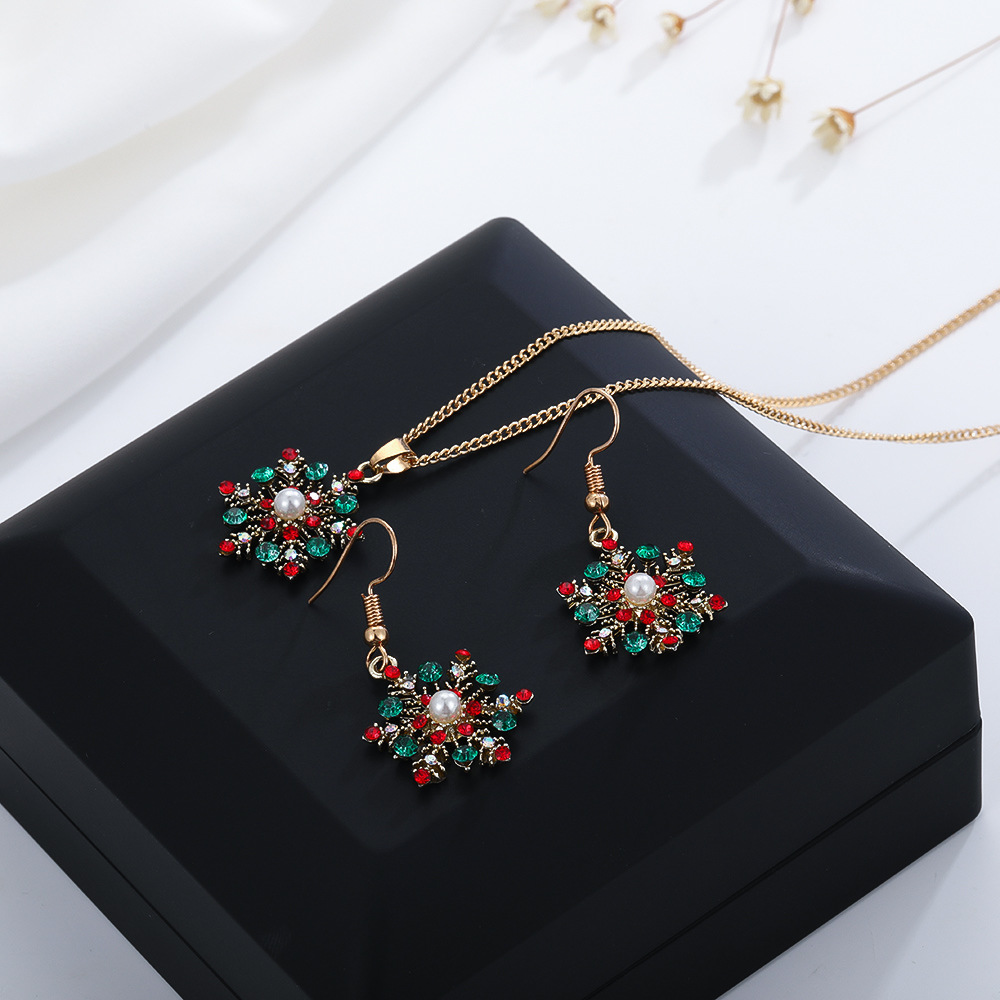 Christmas Snowflake Dangle Earrings Necklace Set Festive Holiday Gift for Women-Jessemade AU