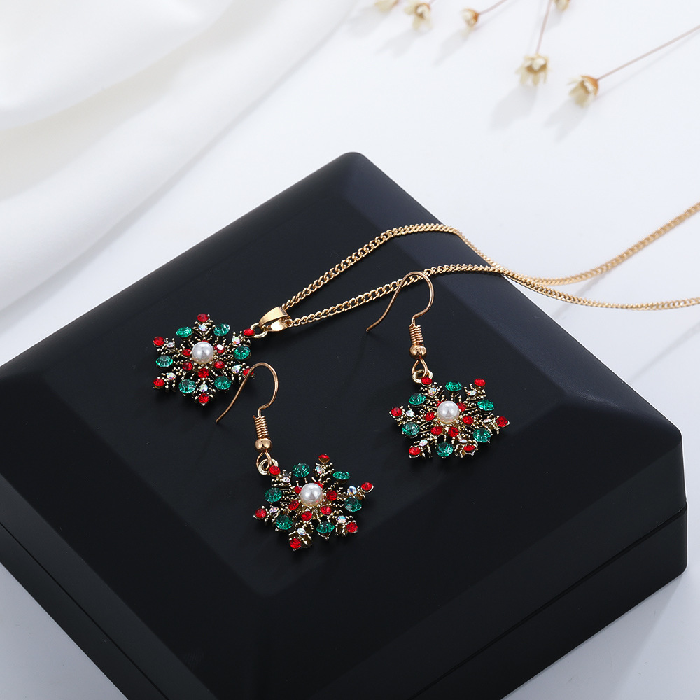 Christmas Snowflake Dangle Earrings Necklace Set Festive Holiday Gift for Women-Jessemade AU
