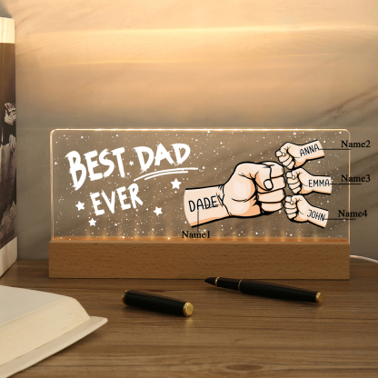 Best Dad Ever - Personalised 4 Names Acrylic Night Light Custom Fist Bump LED Lamp Fathers Day Gifts-Jessemade AU