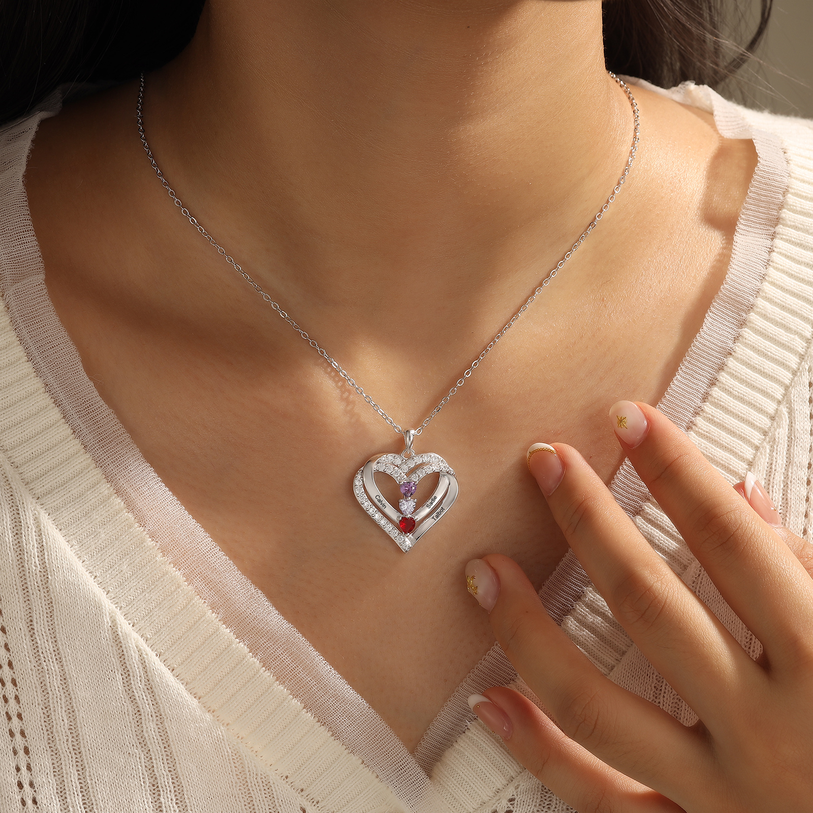 Personalised Interwoven Love Necklace Custom 3 Birthstones & 3 Names Women's Necklace Gift for Her-Jessemade AU