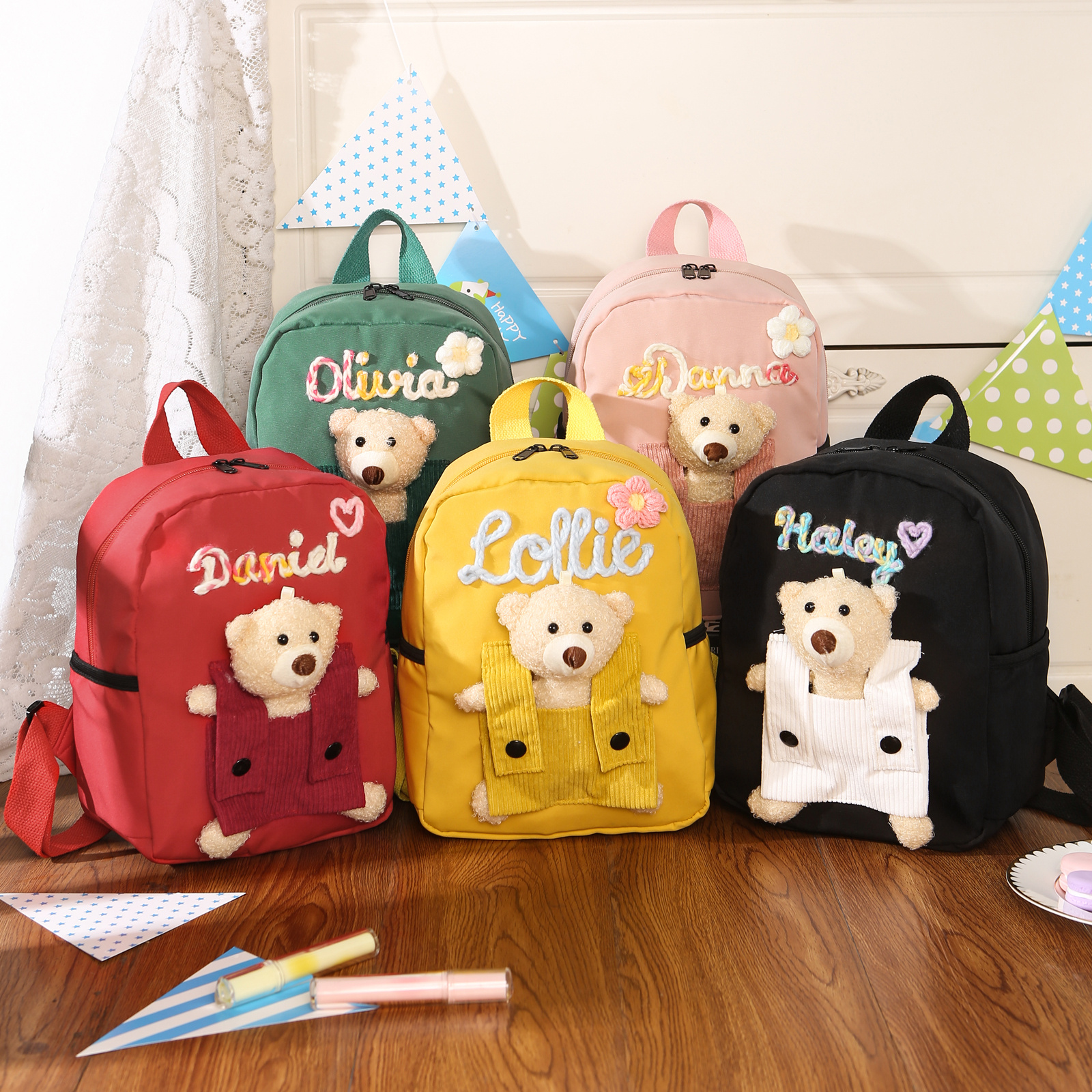 Personalised Teddy Bear Plush Backpack with Name and Choice of Colours | Back to School Gift for Children | Jessemade