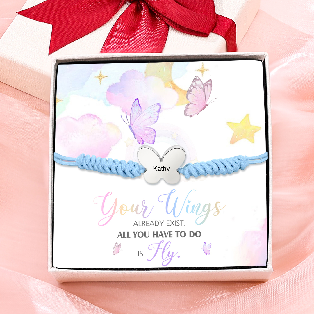 Butterfly Adjustable Bracelet Custom Name Bracelet Gift for Daughter Granddaughter - Your Wings Always Exist, All You Have To Do Is Fly-Jessemade AU