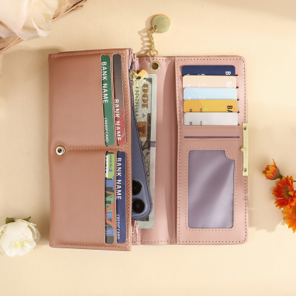 Personalised PU Leather Wallet Birthflower Name Womens Purse Gift for Her