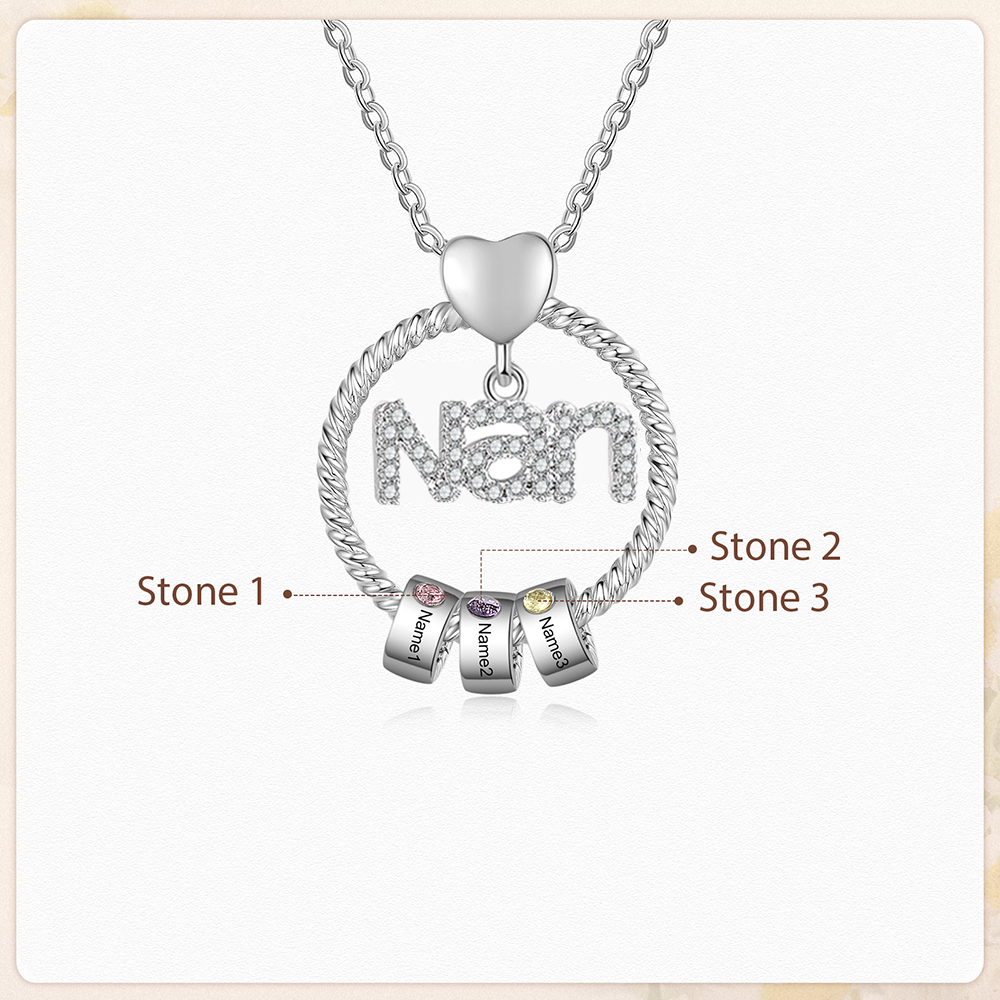 3 Names - Personalised Nan Necklace Custom Names 3 Birthstones Circle Pendant Necklace Christmas Gift for Grandma Nana-Jessemade AU