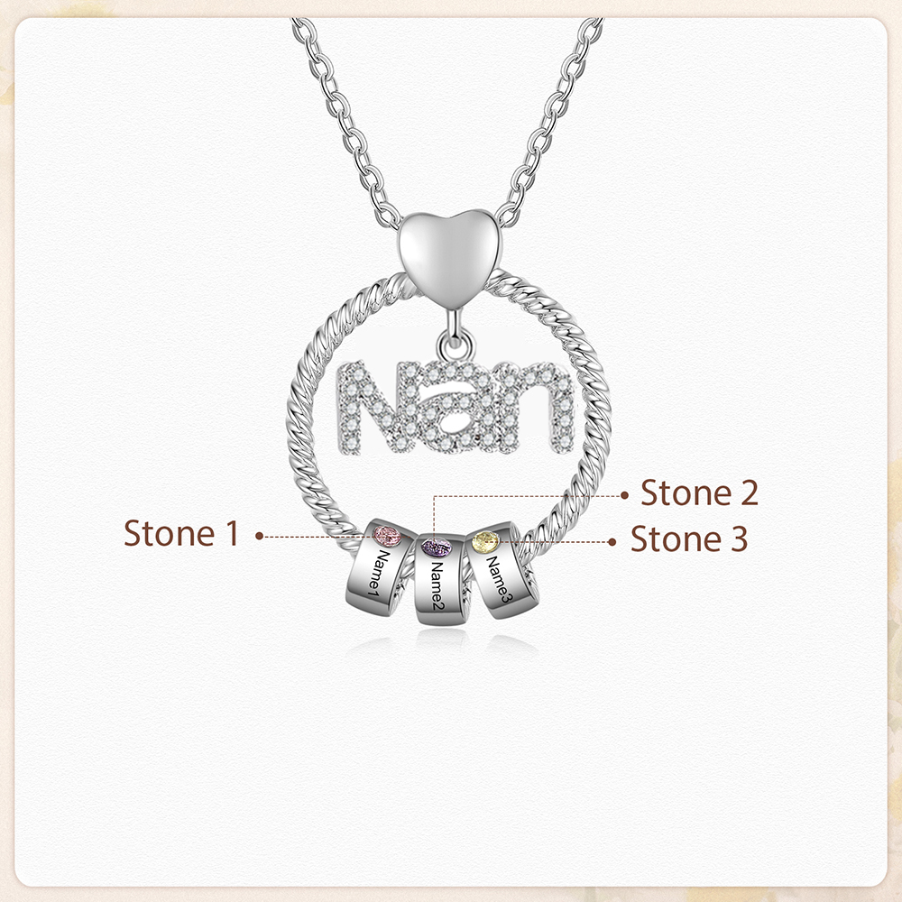 3 Names - Personalised Nan Necklace Custom Names 3 Birthstones Circle Pendant Necklace Christmas Gift for Grandma Nana-Jessemade AU