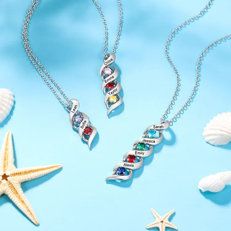 Personalised Birthstone Necklace Bracelet Set Cascading Pendant Heart Bangle Custom with 8 Birthstones 8 Names Christmas Gift-Jessemade AU