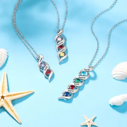 Personalised Birthstone Necklace Bracelet Set Cascading Pendant Heart Bangle Custom with 8 Birthstones 8 Names Christmas Gift-Jessemade AU