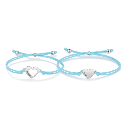2 Pcs Heart Bracelet Set Custom 2 Names Adjustable Bracelets Back to School Gift for Daughter Granddaughter-Jessemade AU