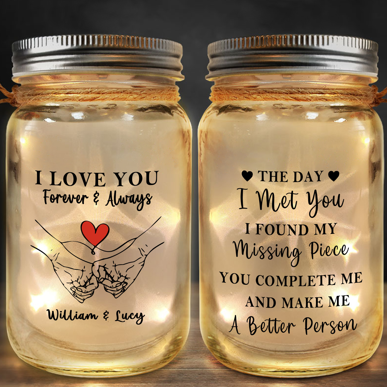 Personalised Mason Jar Light Solar Light Bottle - The day I met you