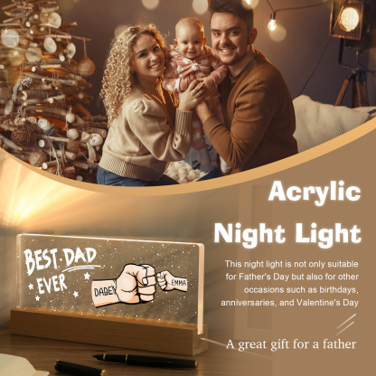 Best Dad Ever - Personalised 2 Names Acrylic Night Light Custom Fist Bump LED Lamp Fathers Day Gifts-Jessemade AU