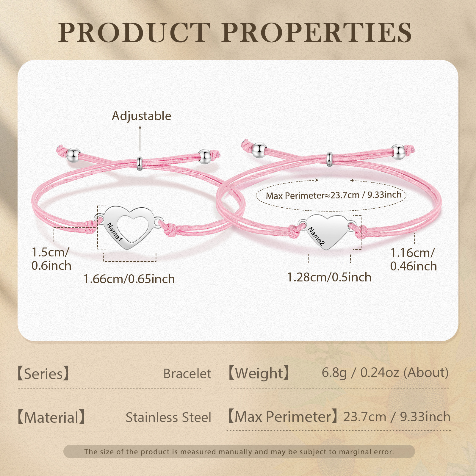 2 Pcs Heart Bracelet Set Custom 2 Names Adjustable Bracelets Back to School Gift for Daughter Granddaughter-Jessemade AU