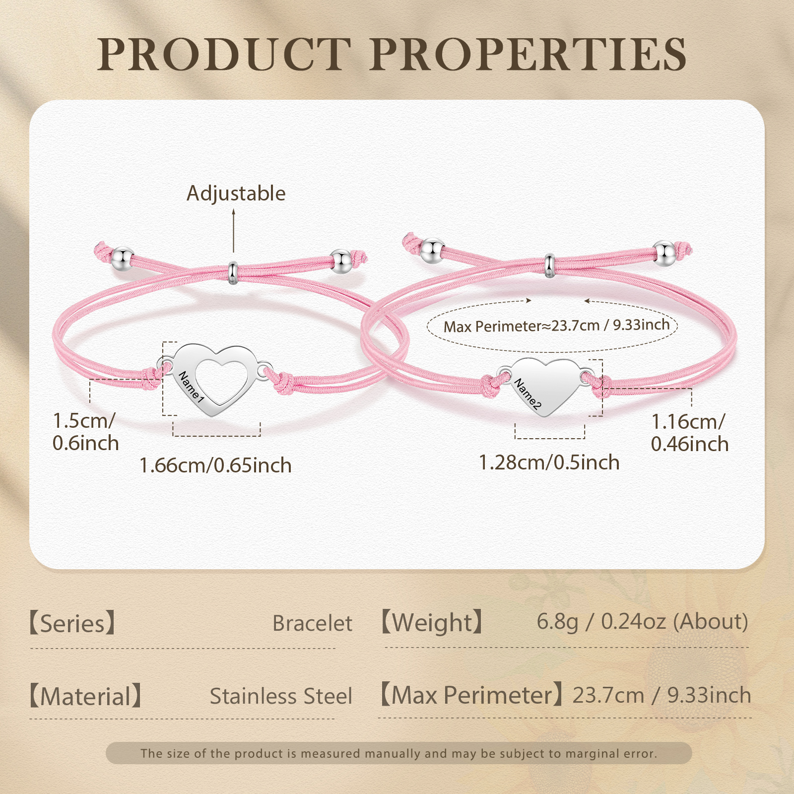 2 Pcs Heart Bracelet Set Custom 2 Names Adjustable Bracelets Back to School Gift for Daughter Granddaughter-Jessemade AU