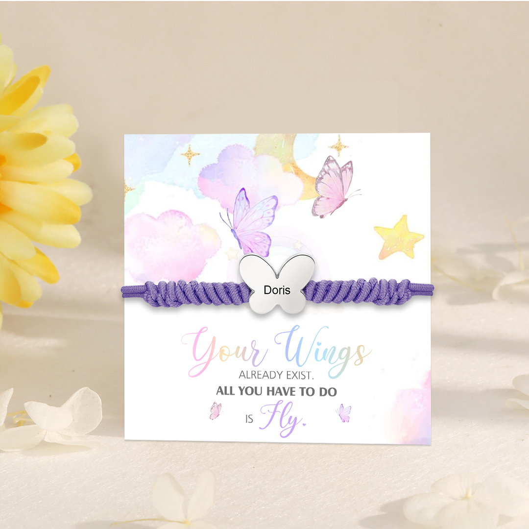 Butterfly Adjustable Bracelet Custom Name Bracelet Gift for Daughter Granddaughter - Your Wings Always Exist, All You Have To Do Is Fly-Jessemade AU