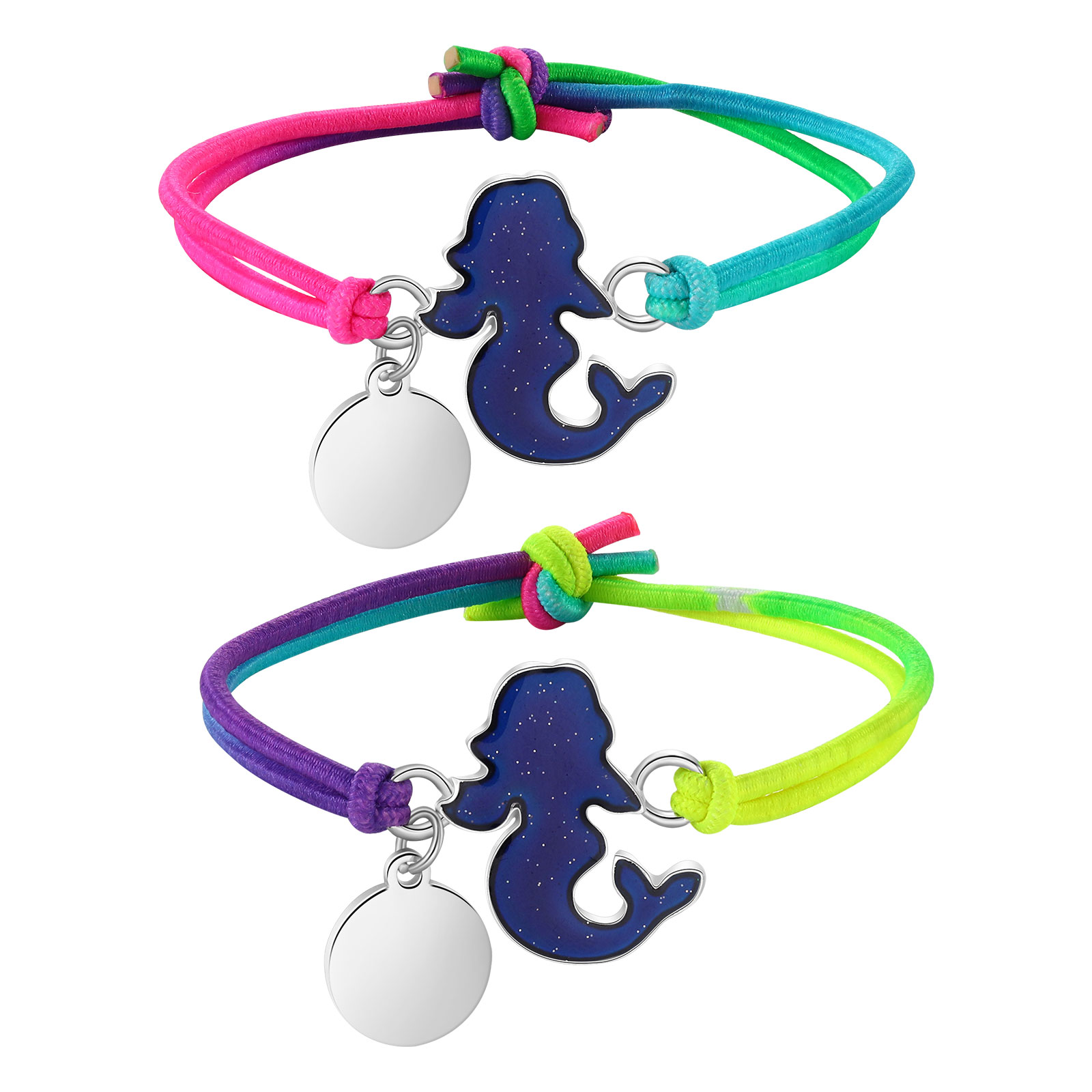 2 Pcs Bracelet Set Custom Names Mermaid Charm Hair Ties Back To School Gift for Daughters - My Heart Will Be With You Throughout The Day-Jessemade AU